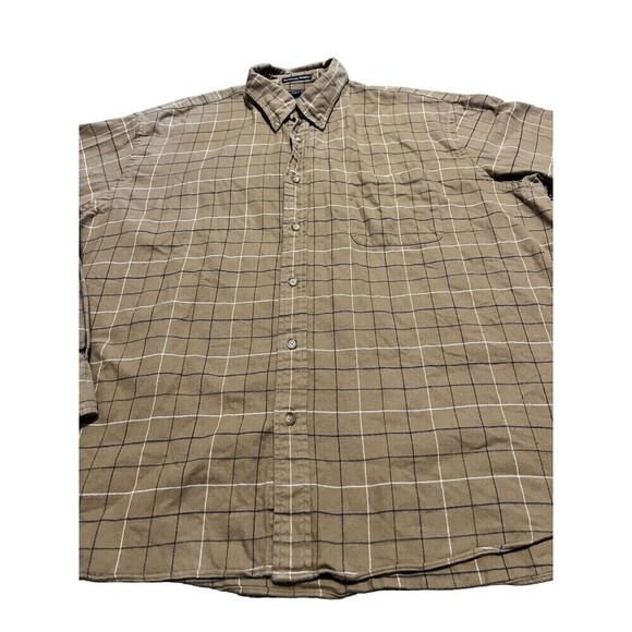Lands End Shirt Mens XXL Tall Brown Check Long Sleeve Button Down - Picture 2 of 7
